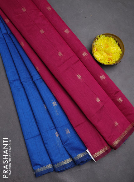 Semi maheswari cotton saree blue and pink with zari woven buttas and small zari woven border