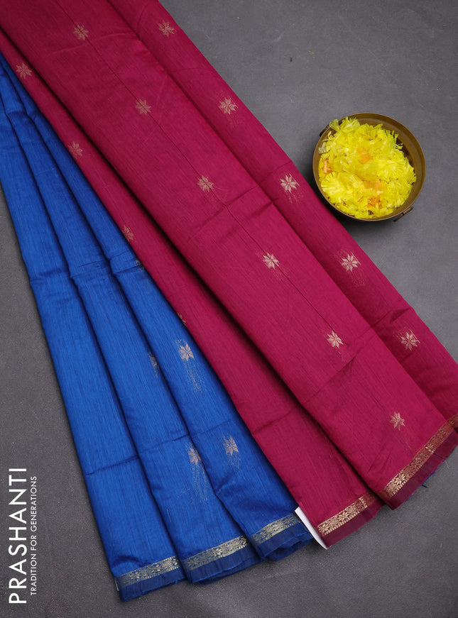 Semi maheswari cotton saree blue and pink with zari woven buttas and small zari woven border