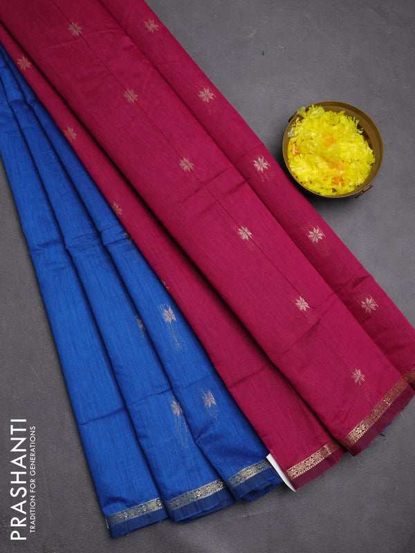 Semi maheswari cotton saree blue and pink with zari woven buttas and small zari woven border