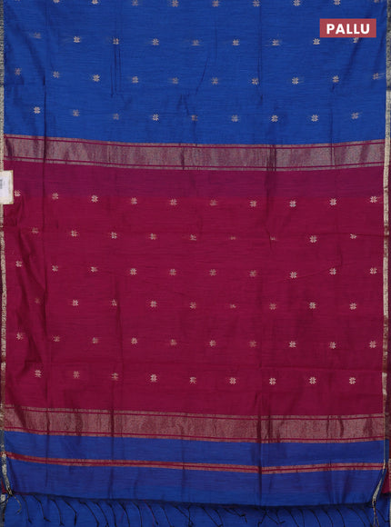 Semi maheswari cotton saree blue and pink with zari woven buttas and small zari woven border