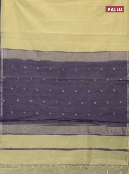 Semi maheswari cotton saree pale yellow and blue shade with zari woven buttas and small zari woven border