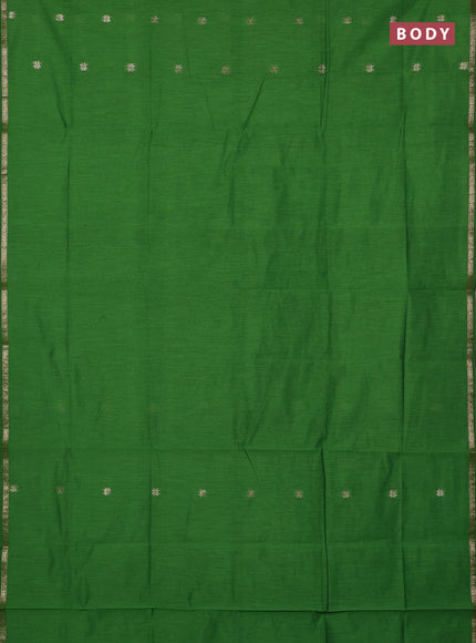 Semi maheswari cotton saree green and black with zari woven buttas and small zari woven border