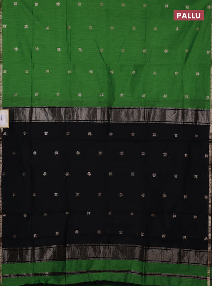 Semi maheswari cotton saree green and black with zari woven buttas and small zari woven border