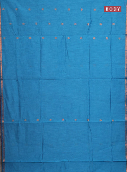 Semi maheswari cotton saree cs blue and pastel purple with copper zari woven buttas and small copper zari woven border