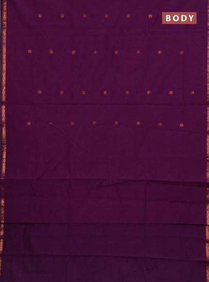 Semi maheswari cotton saree purple and jamun with copper zari woven buttas and small copper zari woven border