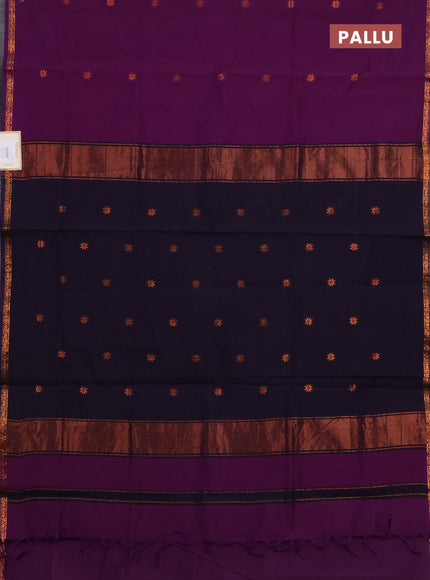 Semi maheswari cotton saree purple and jamun with copper zari woven buttas and small copper zari woven border