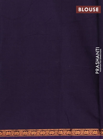 Semi maheswari cotton saree purple and jamun with copper zari woven buttas and small copper zari woven border