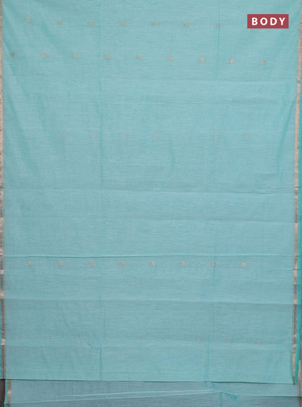 Semi maheswari cotton saree mild teal green and teal green with zari woven buttas and small zari woven border