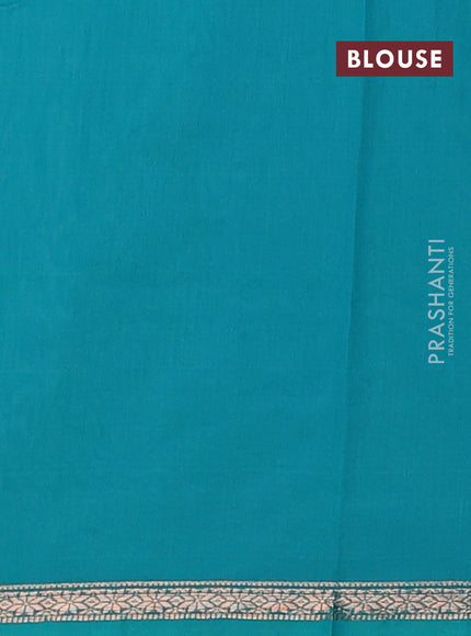 Semi maheswari cotton saree mild teal green and teal green with zari woven buttas and small zari woven border
