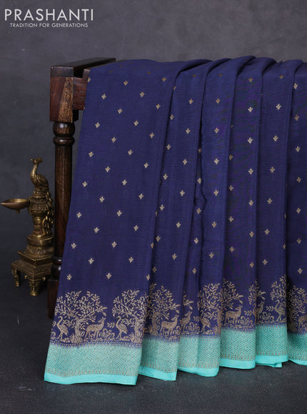 Banarasi chiffon saree peacock blue and teal green with allover thread & zari woven buttas and woven border