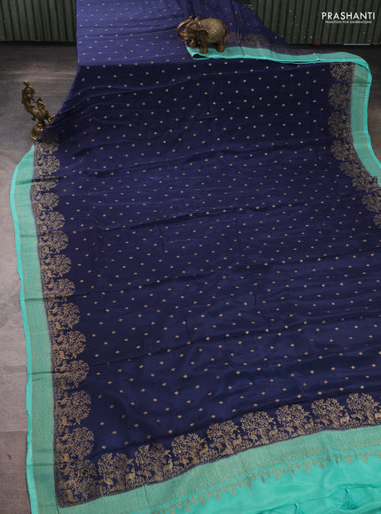 Banarasi chiffon saree peacock blue and teal green with allover thread & zari woven buttas and woven border