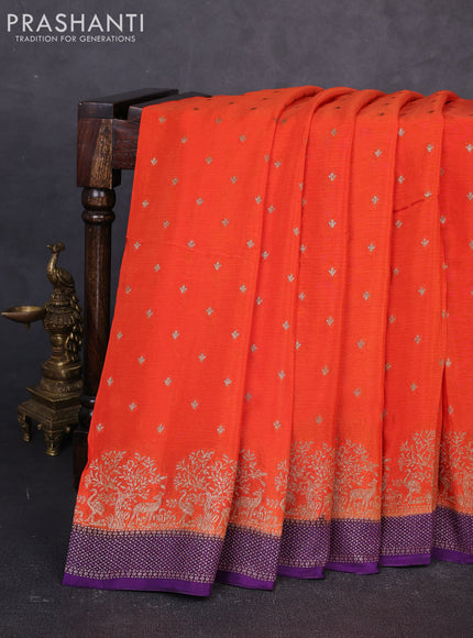 Banarasi chiffon saree orange and violet with allover thread & zari woven buttas and woven border