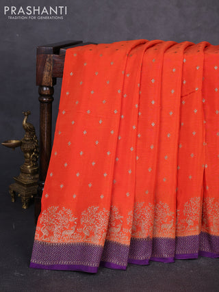 Banarasi chiffon saree orange and violet with allover thread & zari woven buttas and woven border