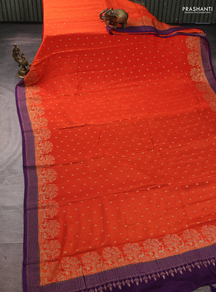 Banarasi chiffon saree orange and violet with allover thread & zari woven buttas and woven border
