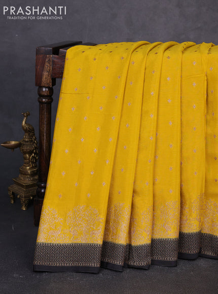 Banarasi chiffon saree mustard yellow and black with allover thread & zari woven buttas and woven border