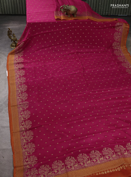 Banarasi chiffon saree pink and orange with allover thread & zari woven buttas and woven border
