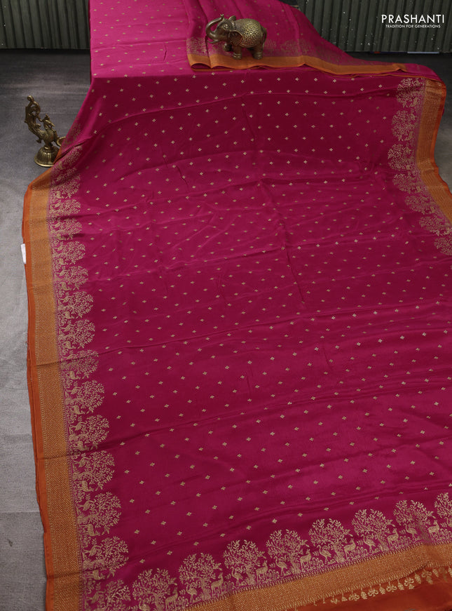 Banarasi semi chiffon saree pink and orange with allover thread & zari woven buttas and woven border