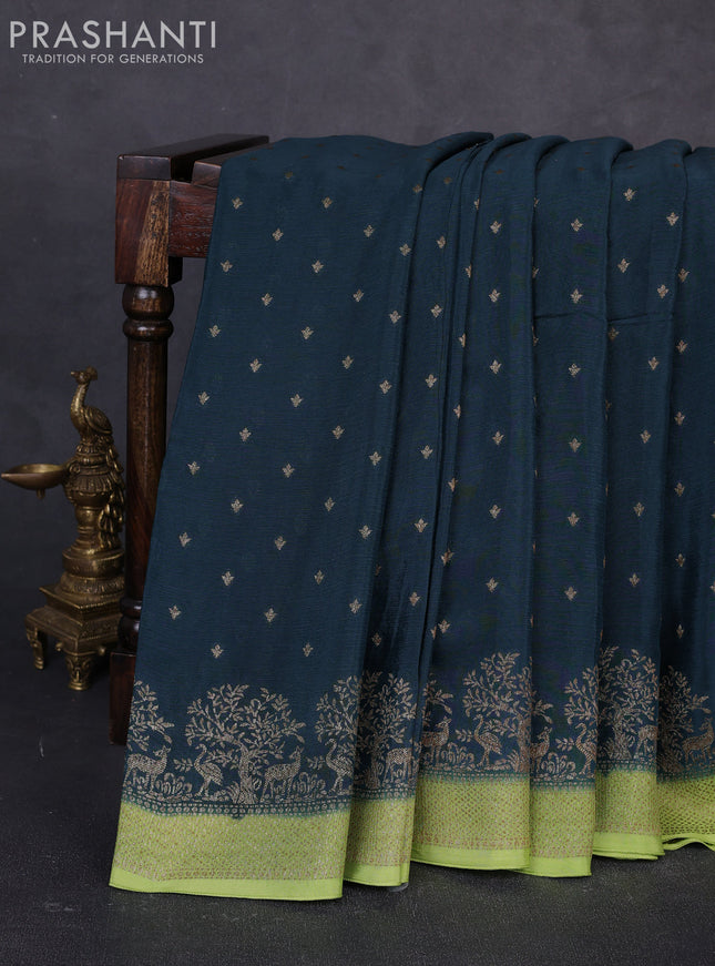 Banarasi semi chiffon saree peacock green and light green with allover thread & zari woven buttas and woven border