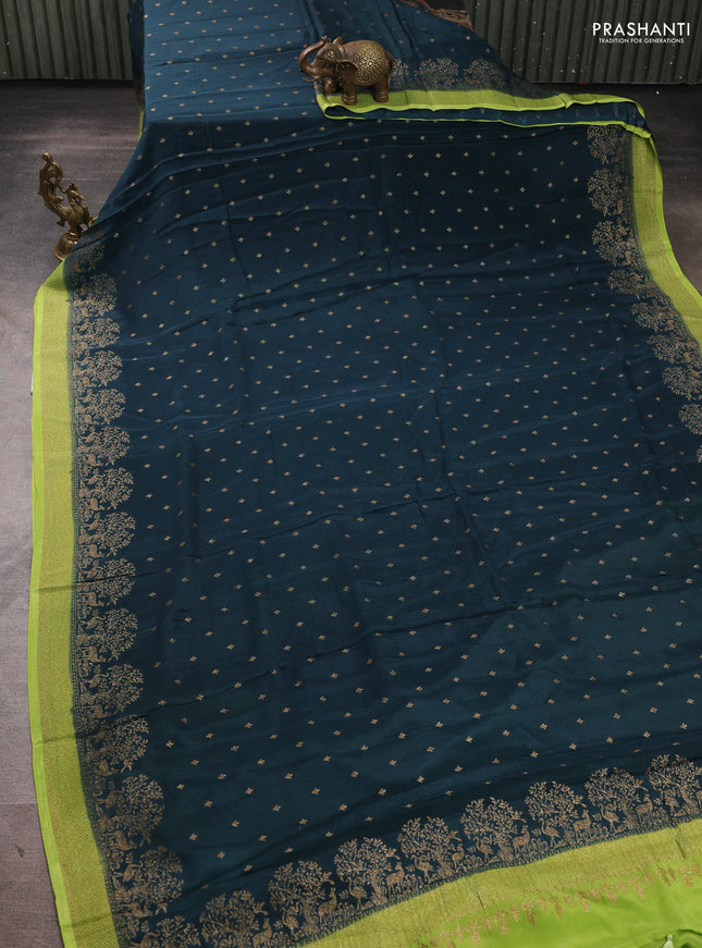 Banarasi semi chiffon saree peacock green and light green with allover thread & zari woven buttas and woven border