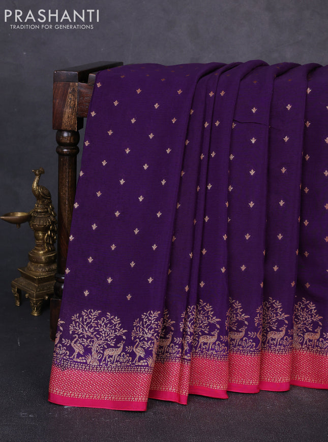 Banarasi chiffon saree violet and pink with allover thread & zari woven buttas and woven border