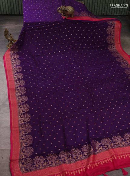 Banarasi chiffon saree violet and pink with allover thread & zari woven buttas and woven border