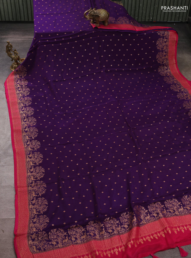 Banarasi chiffon saree violet and pink with allover thread & zari woven buttas and woven border