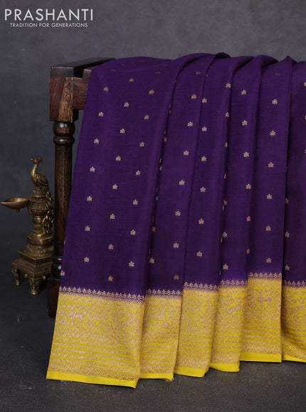 Banarasi chiffon saree violet and mustard yellow with allover thread & zari woven buttas and woven border