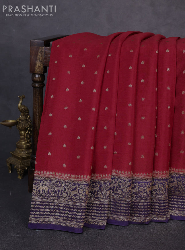 Banarasi semi chiffon saree maroon and navy blue with allover thread & zari woven buttas and woven border