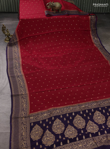 Banarasi chiffon saree maroon and navy blue with allover thread & zari woven buttas and woven border