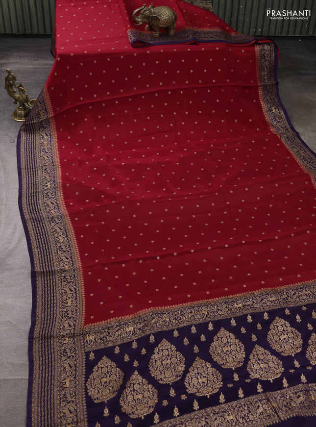 Banarasi semi chiffon saree maroon and navy blue with allover thread & zari woven buttas and woven border