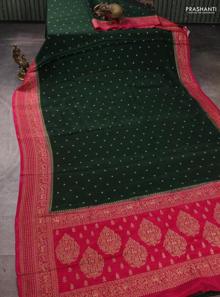 Banarasi chiffon saree bottle green and pink with allover thread & zari woven buttas and woven border