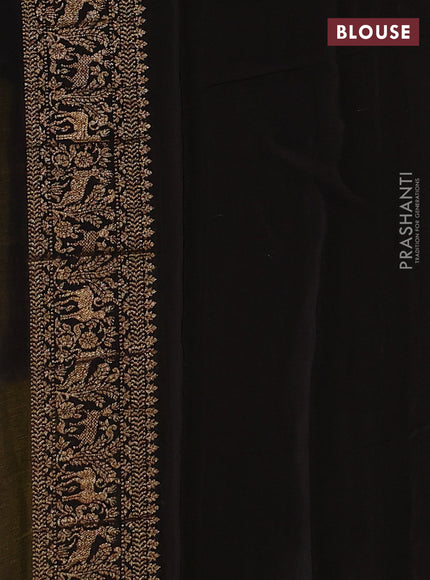 Banarasi chiffon saree mustard green and black with allover thread & zari woven buttas and woven border