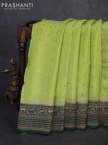 Banarasi chiffon saree pista green and bottle green with allover thread & zari woven buttas and woven border