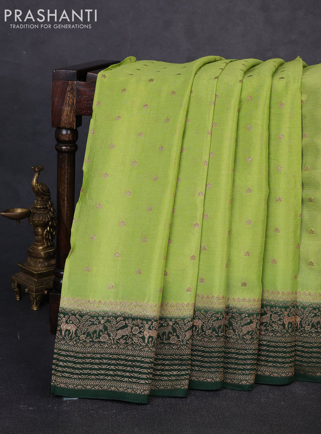 Banarasi semi chiffon saree pista green and bottle green with allover thread & zari woven buttas and woven border