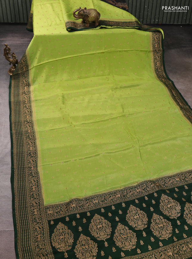 Banarasi semi chiffon saree pista green and bottle green with allover thread & zari woven buttas and woven border