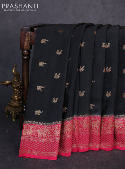 Banarasi chiffon saree black and pink with allover thread & zari woven buttas and woven border