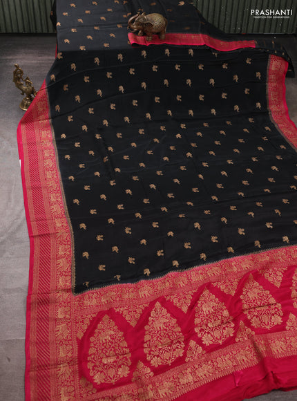 Banarasi chiffon saree black and pink with allover thread & zari woven buttas and woven border
