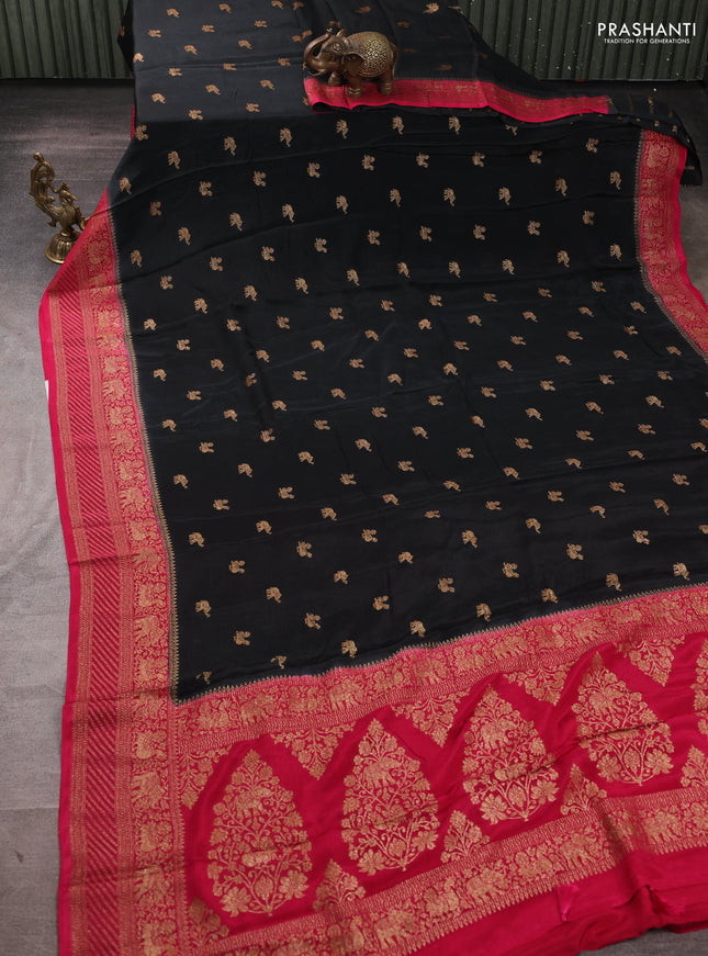 Banarasi semi chiffon saree black and pink with allover thread & zari woven buttas and woven border