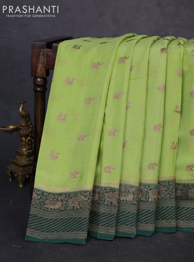 Banarasi semi chiffon saree pista green and green with allover thread & zari woven buttas and woven border