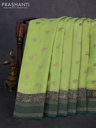Banarasi chiffon saree pista green and green with allover thread & zari woven buttas and woven border
