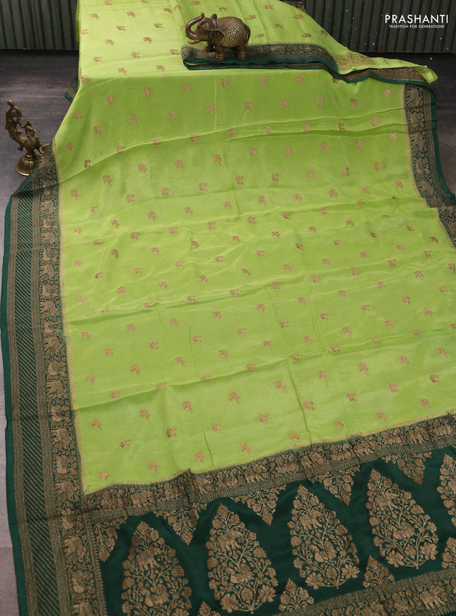 Banarasi semi chiffon saree pista green and green with allover thread & zari woven buttas and woven border