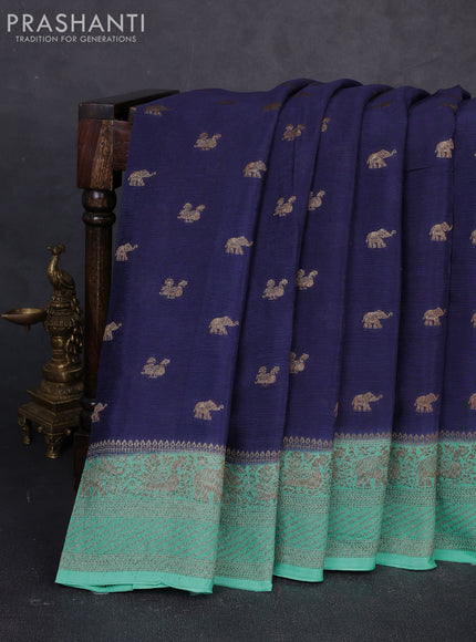 Banarasi chiffon saree navy blue and teal green with allover thread & zari woven buttas and woven border