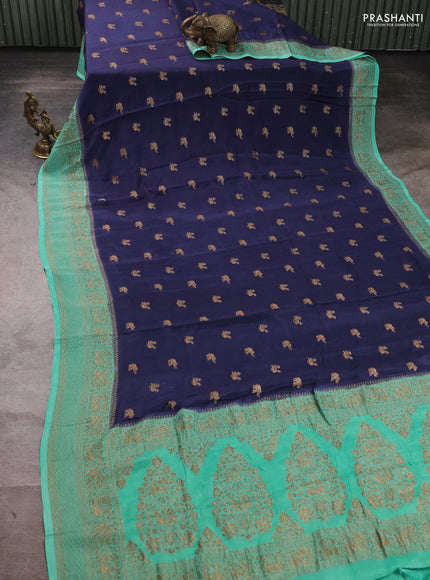 Banarasi chiffon saree navy blue and teal green with allover thread & zari woven buttas and woven border