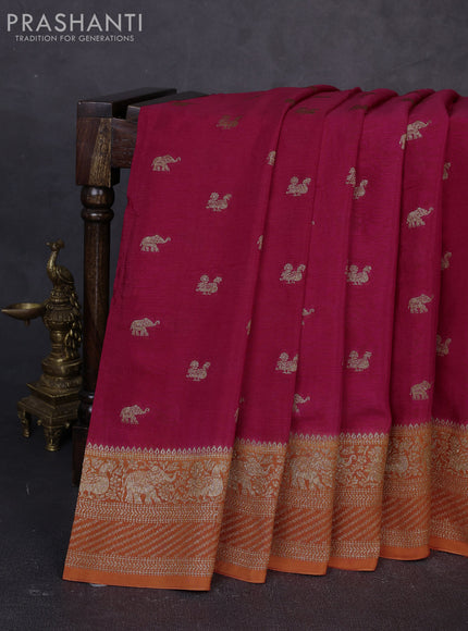 Banarasi chiffon saree pink and orange with allover thread & zari woven buttas and woven border