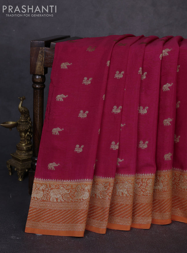 Banarasi semi chiffon saree pink and orange with allover thread & zari woven buttas and woven border