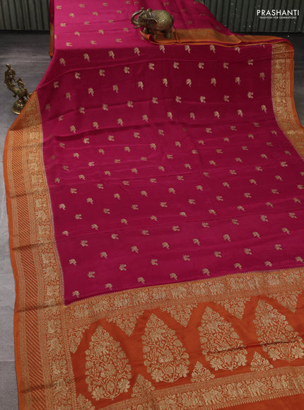 Banarasi chiffon saree pink and orange with allover thread & zari woven buttas and woven border