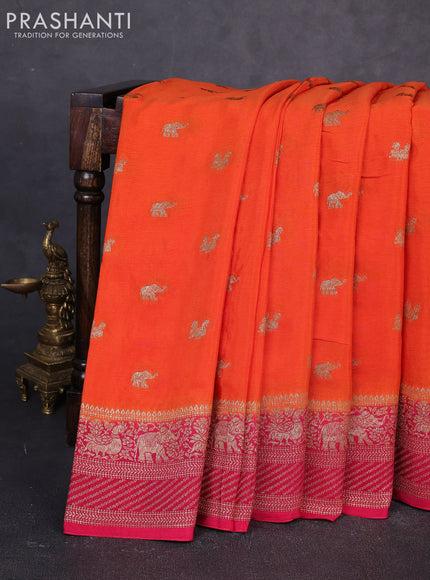 Banarasi chiffon saree orange and pink with allover thread & zari woven buttas and woven border
