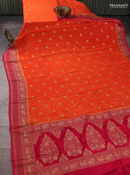 Banarasi chiffon saree orange and pink with allover thread & zari woven buttas and woven border