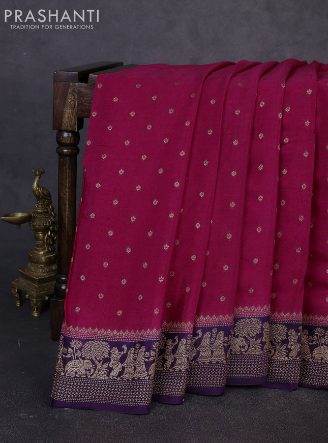 Banarasi semi chiffon saree pink and deep violet with allover thread & zari woven buttas and woven border