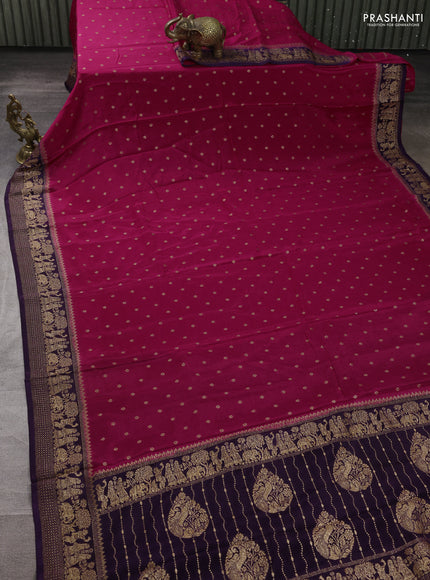 Banarasi chiffon saree pink and deep violet with allover thread & zari woven buttas and woven border